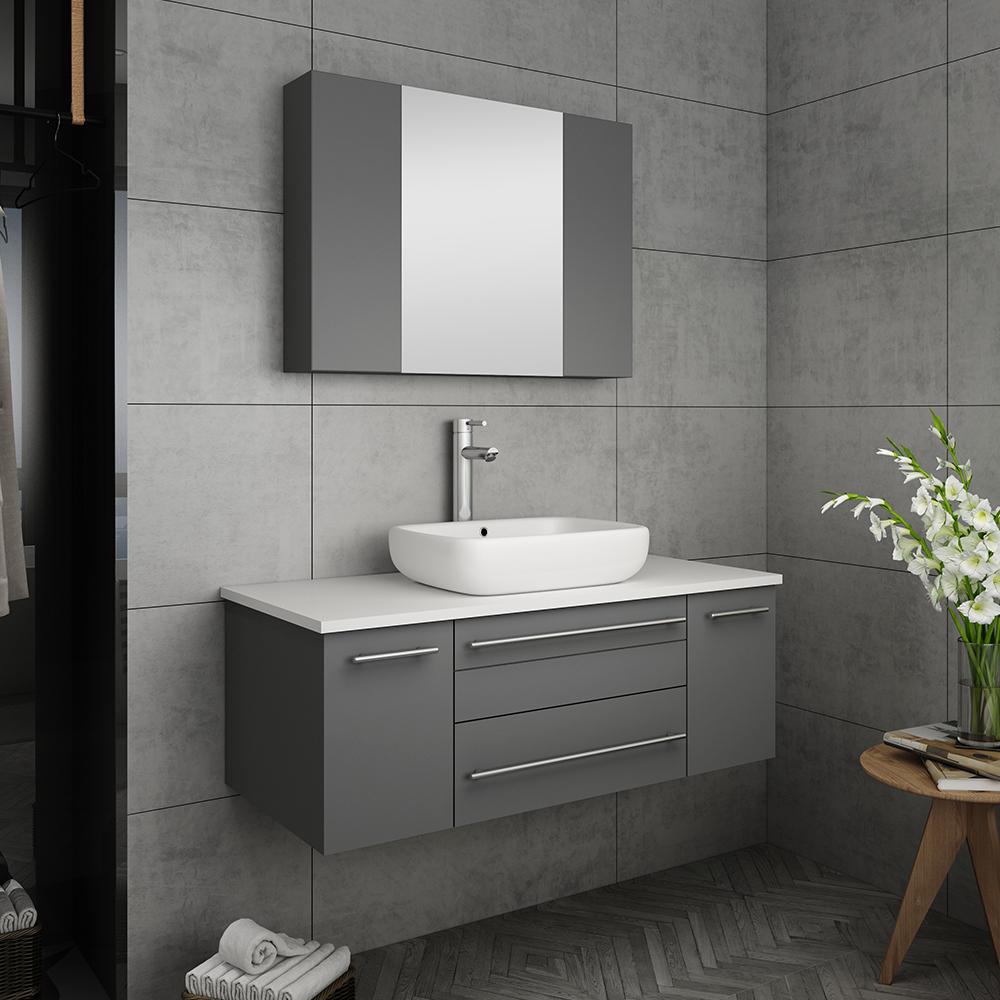 Fresca Lucera 42" Wall Hung Vessel Sink Modern Bathroom Vanity w/ Medicine Cabinet Vanity Fresca 