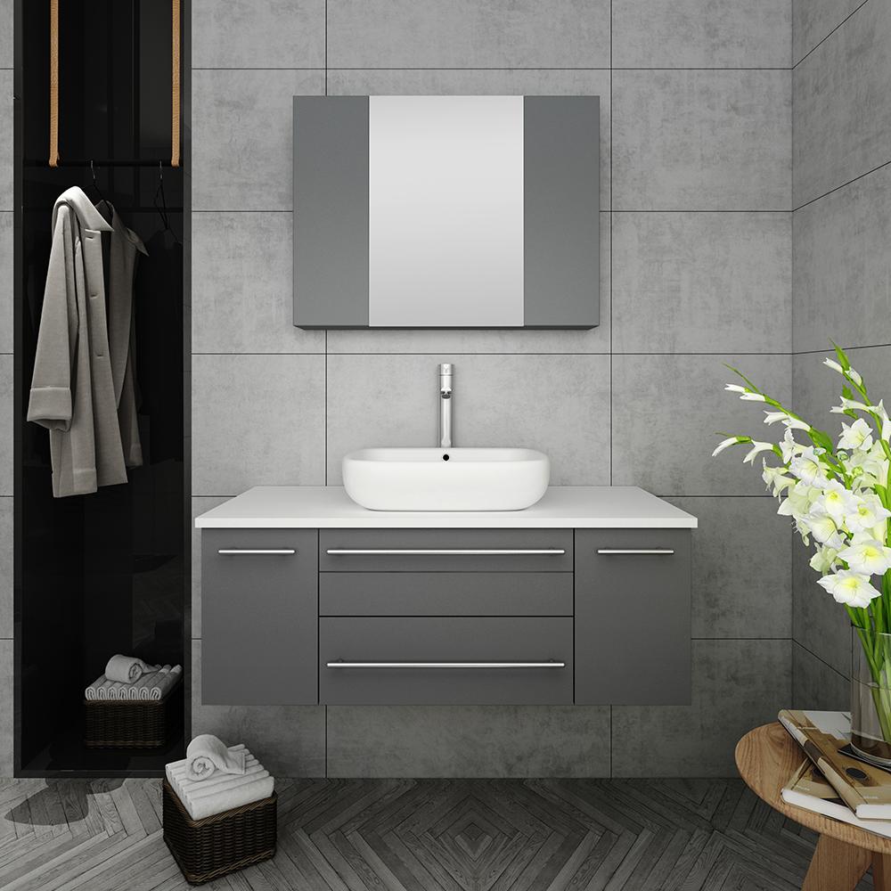 Fresca Lucera 42" Wall Hung Vessel Sink Modern Bathroom Vanity w/ Medicine Cabinet Vanity Fresca 