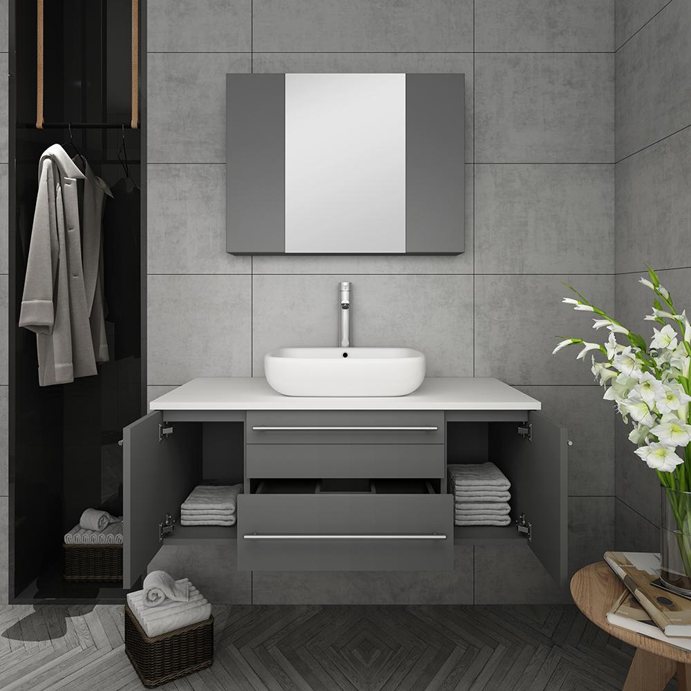 Fresca Lucera 42" Wall Hung Vessel Sink Modern Bathroom Vanity w/ Medicine Cabinet Vanity Fresca 