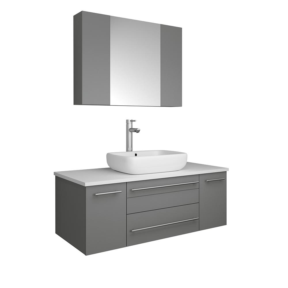 Fresca Lucera 42" Wall Hung Vessel Sink Modern Bathroom Vanity w/ Medicine Cabinet Vanity Fresca Gray 