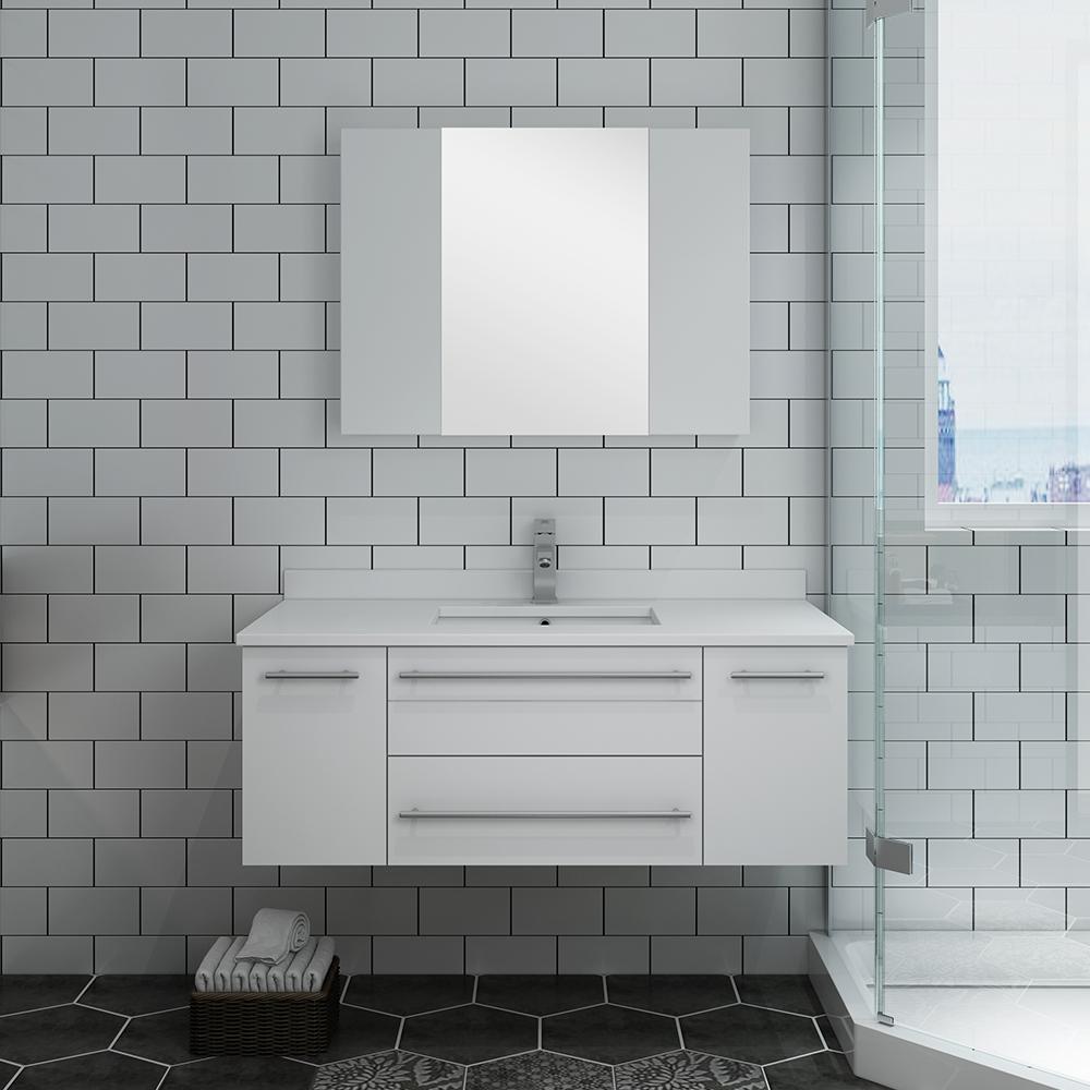 Fresca Lucera 42" Wall Hung Undermount Sink Modern Bathroom Vanity w/ Medicine Cabinet Vanity Fresca 