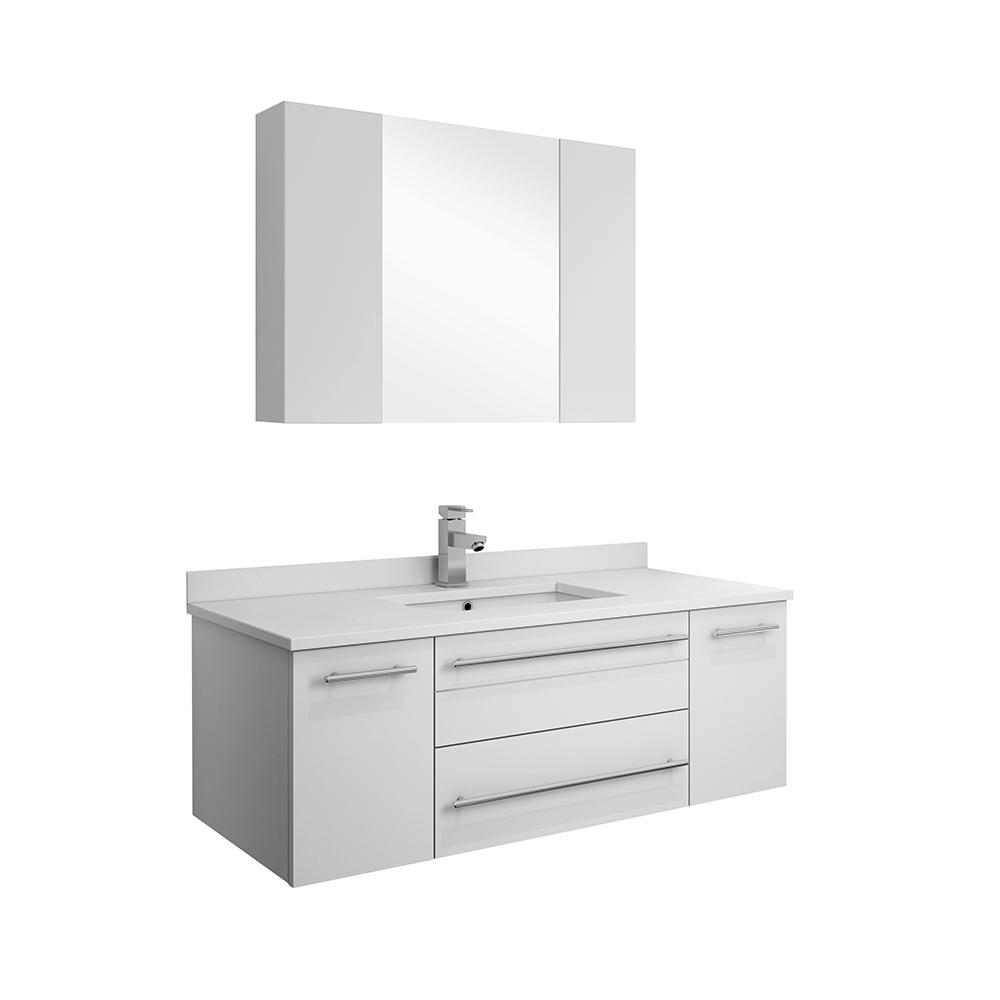 Fresca Lucera 42" Wall Hung Undermount Sink Modern Bathroom Vanity w/ Medicine Cabinet Vanity Fresca White 