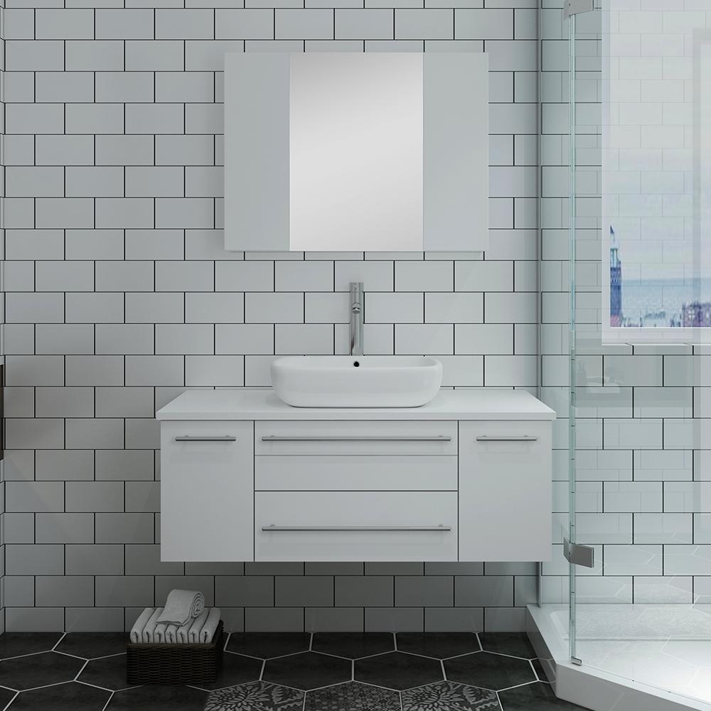 Fresca Lucera 42" Wall Hung Vessel Sink Modern Bathroom Vanity w/ Medicine Cabinet Vanity Fresca 