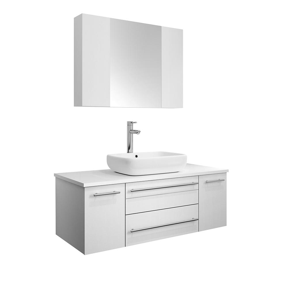 Fresca Lucera 42" Wall Hung Vessel Sink Modern Bathroom Vanity w/ Medicine Cabinet Vanity Fresca White 