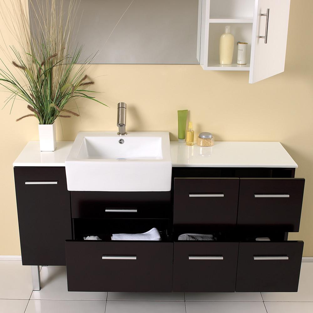 Fresca Serio Espresso Modern Bathroom Vanity w/ Mirror & Side Cabinet Vanity Fresca 