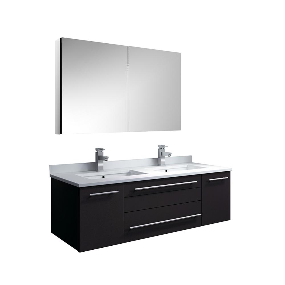 Fresca Lucera 48" Wall Hung Double Undermount Sink Modern Bathroom Vanity w/ Medicine Cabinet Vanity Fresca Espresso 