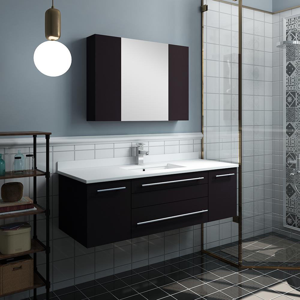 Fresca Lucera 48" Wall Hung Undermount Sink Modern Bathroom Vanity w/ Medicine Cabinet Vanity Fresca 