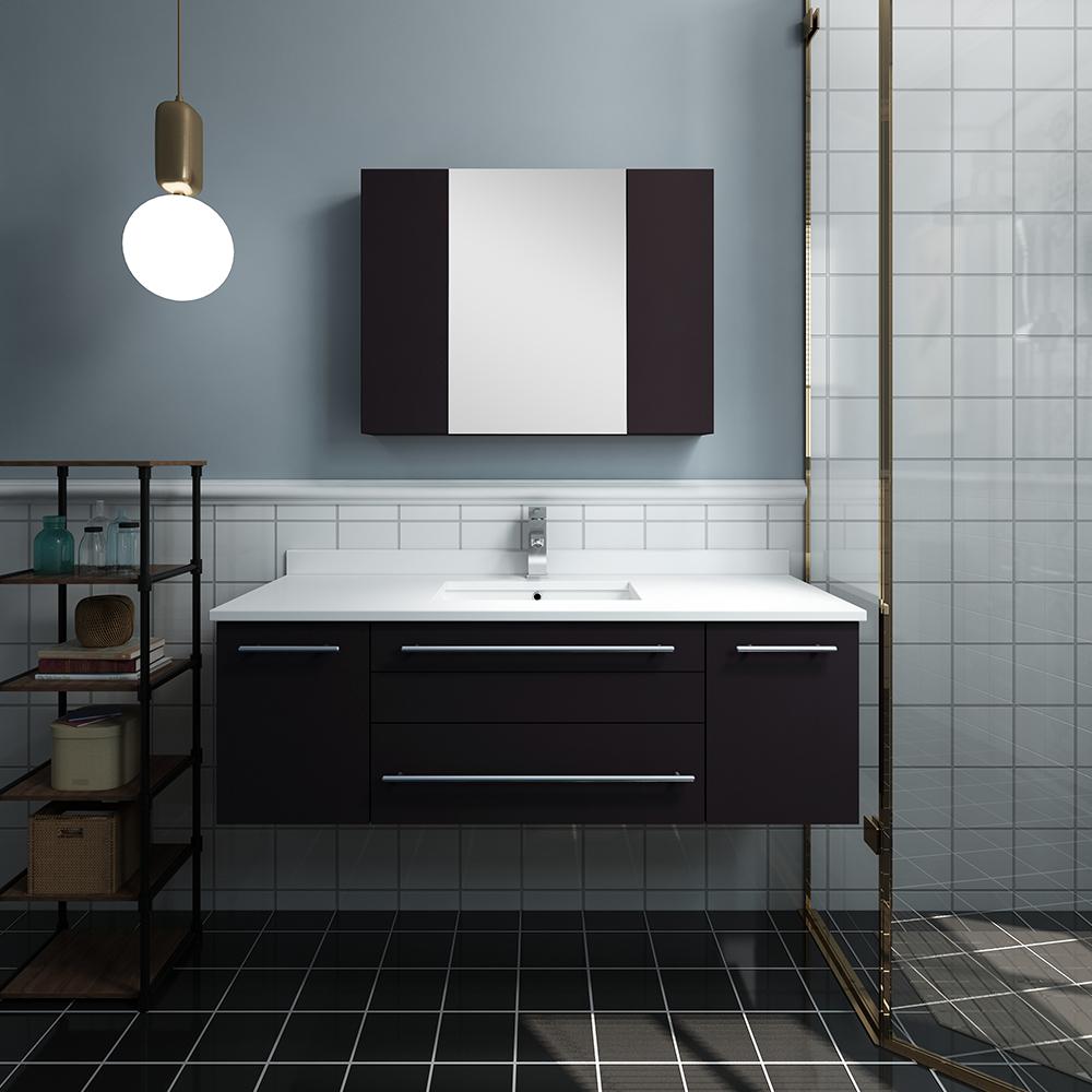 Fresca Lucera 48" Wall Hung Undermount Sink Modern Bathroom Vanity w/ Medicine Cabinet Vanity Fresca 