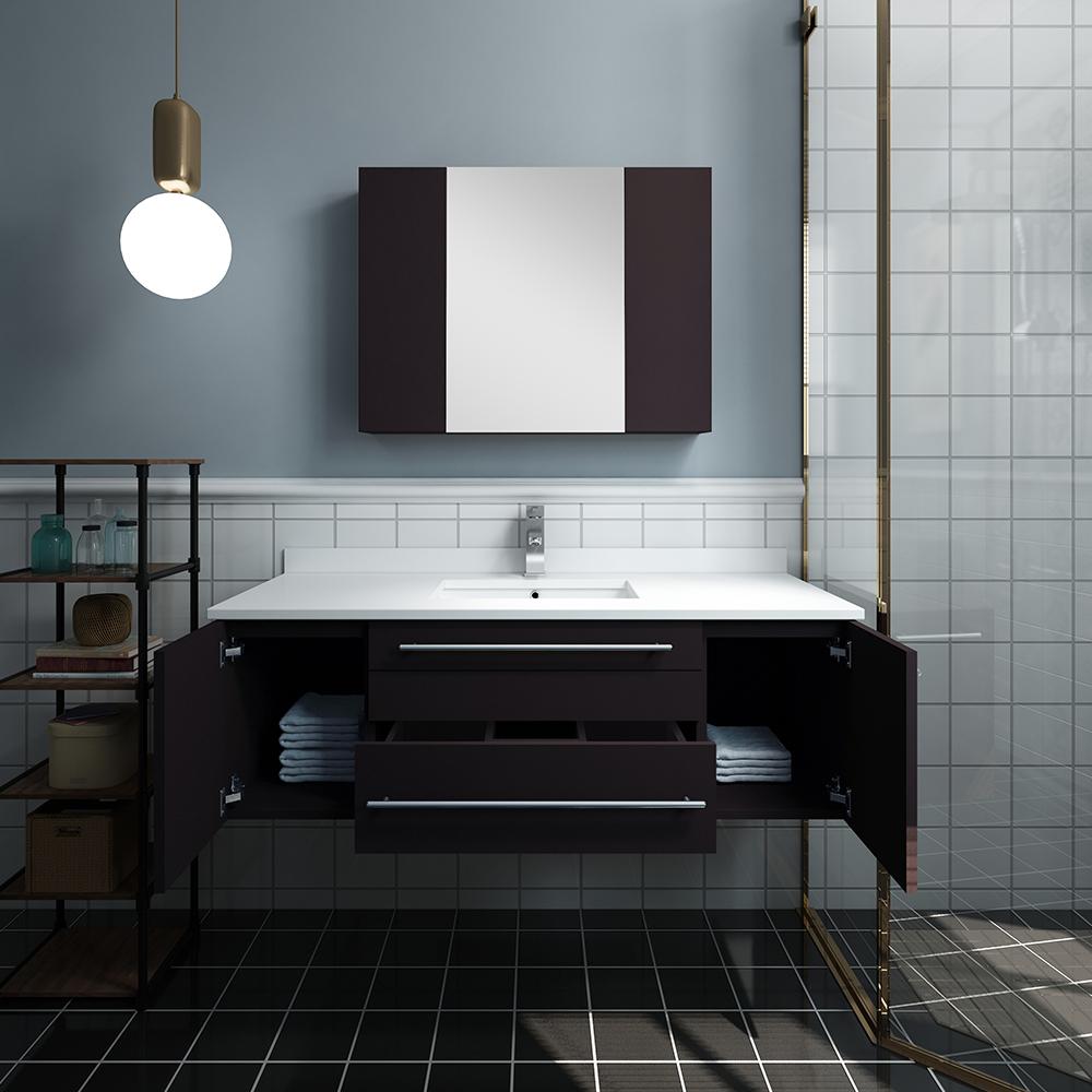 Fresca Lucera 48" Wall Hung Undermount Sink Modern Bathroom Vanity w/ Medicine Cabinet Vanity Fresca 