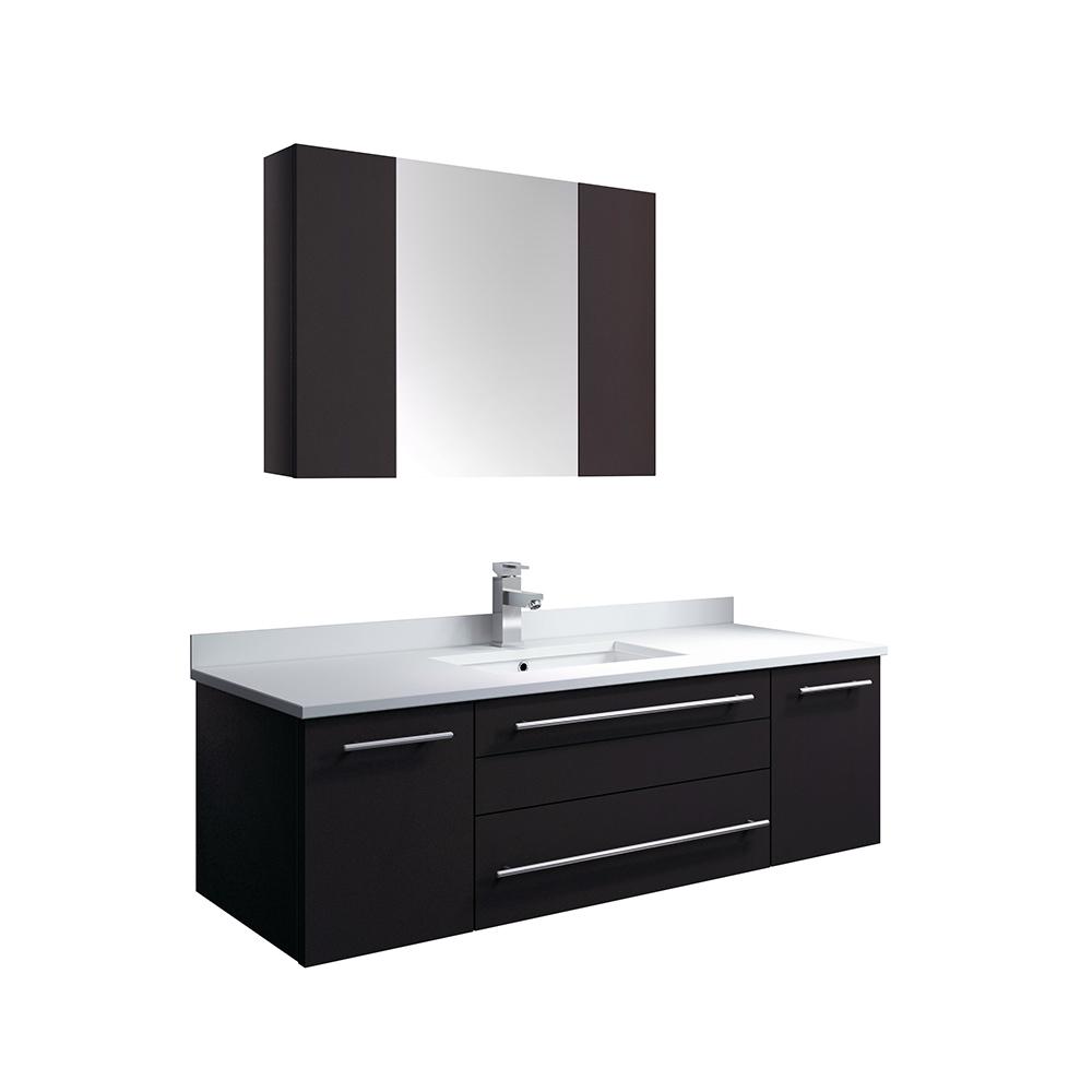 Fresca Lucera 48" Wall Hung Undermount Sink Modern Bathroom Vanity w/ Medicine Cabinet Vanity Fresca Espresso 