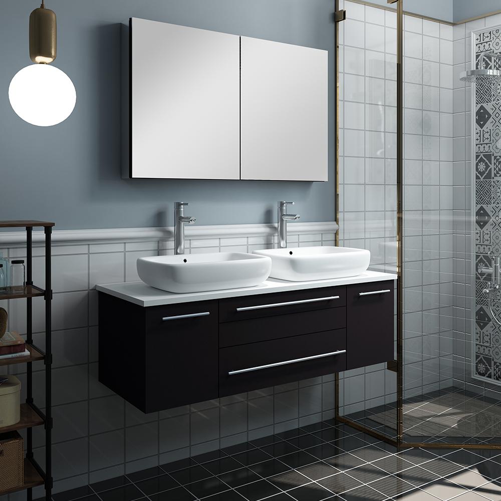 Fresca Lucera 48" Wall Hung Double Vessel Sink Modern Bathroom Vanity w/ Medicine Cabinet Vanity Fresca 