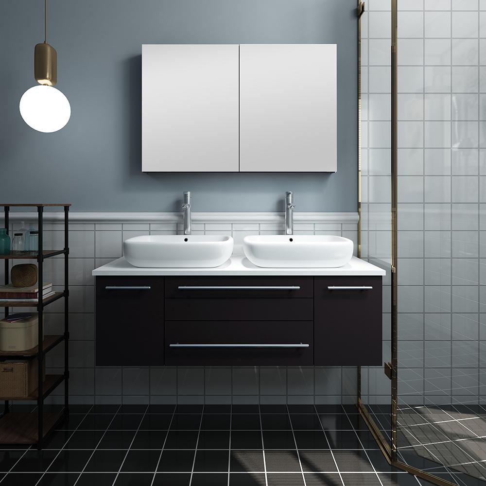Fresca Lucera 48" Wall Hung Double Vessel Sink Modern Bathroom Vanity w/ Medicine Cabinet Vanity Fresca 