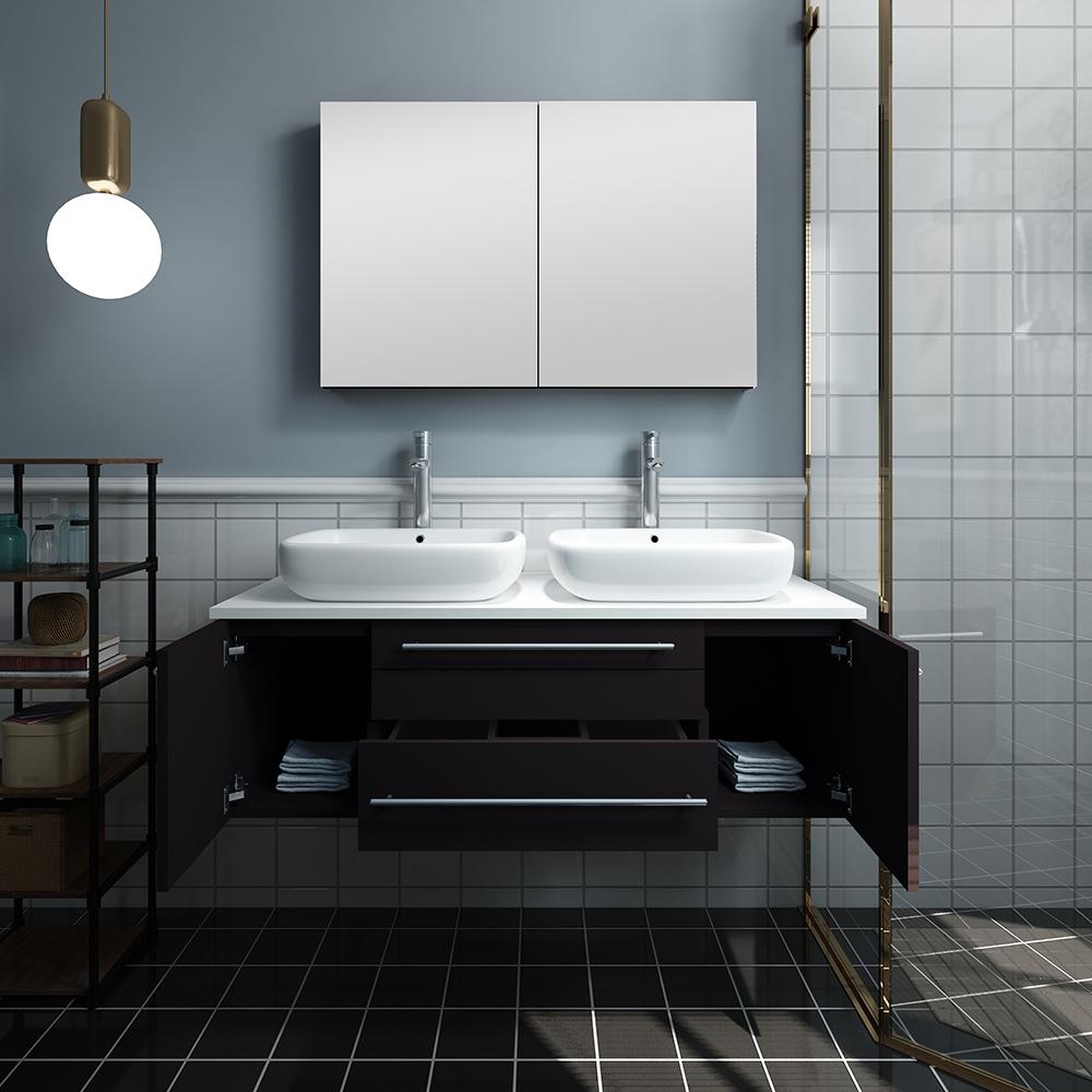Fresca Lucera 48" Wall Hung Double Vessel Sink Modern Bathroom Vanity w/ Medicine Cabinet Vanity Fresca 