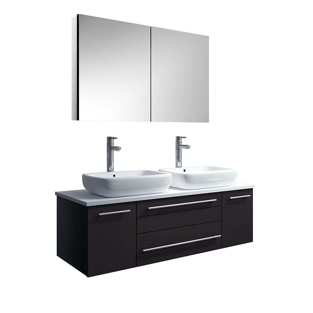 Fresca Lucera 48" Wall Hung Double Vessel Sink Modern Bathroom Vanity w/ Medicine Cabinet Vanity Fresca Espresso 