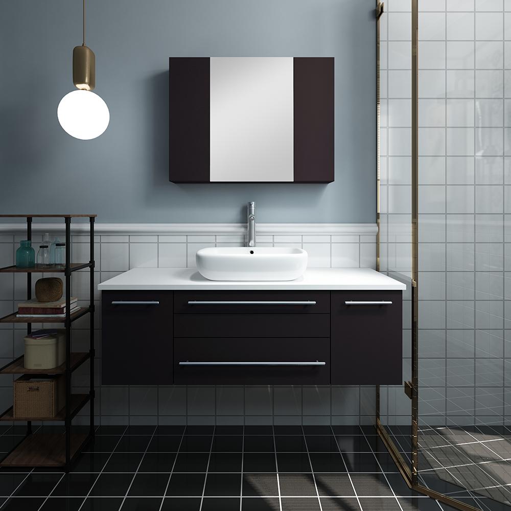 Fresca Lucera 48" Wall Hung Vessel Sink Modern Bathroom Vanity w/ Medicine Cabinet Vanity Fresca 