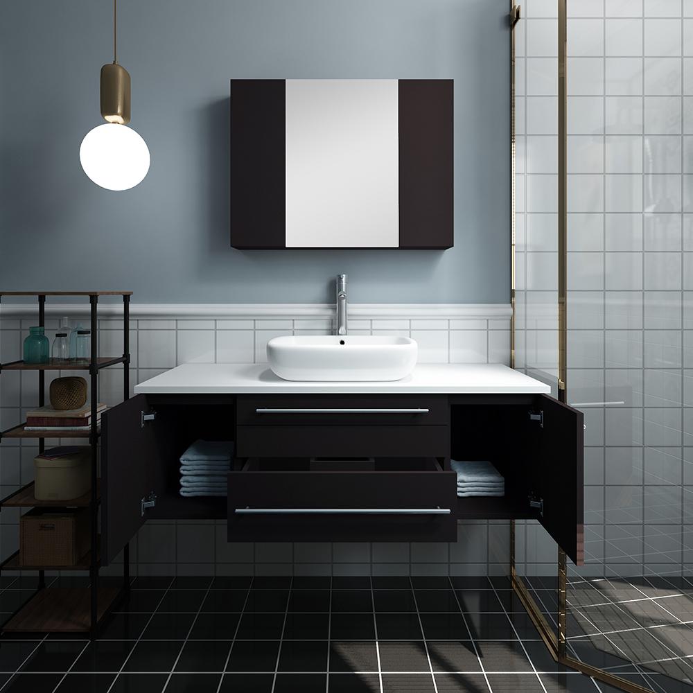 Fresca Lucera 48" Wall Hung Vessel Sink Modern Bathroom Vanity w/ Medicine Cabinet Vanity Fresca 