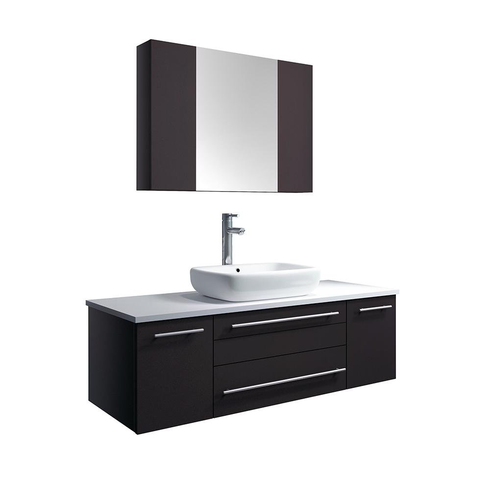 Fresca Lucera 48" Wall Hung Vessel Sink Modern Bathroom Vanity w/ Medicine Cabinet Vanity Fresca Espresso 