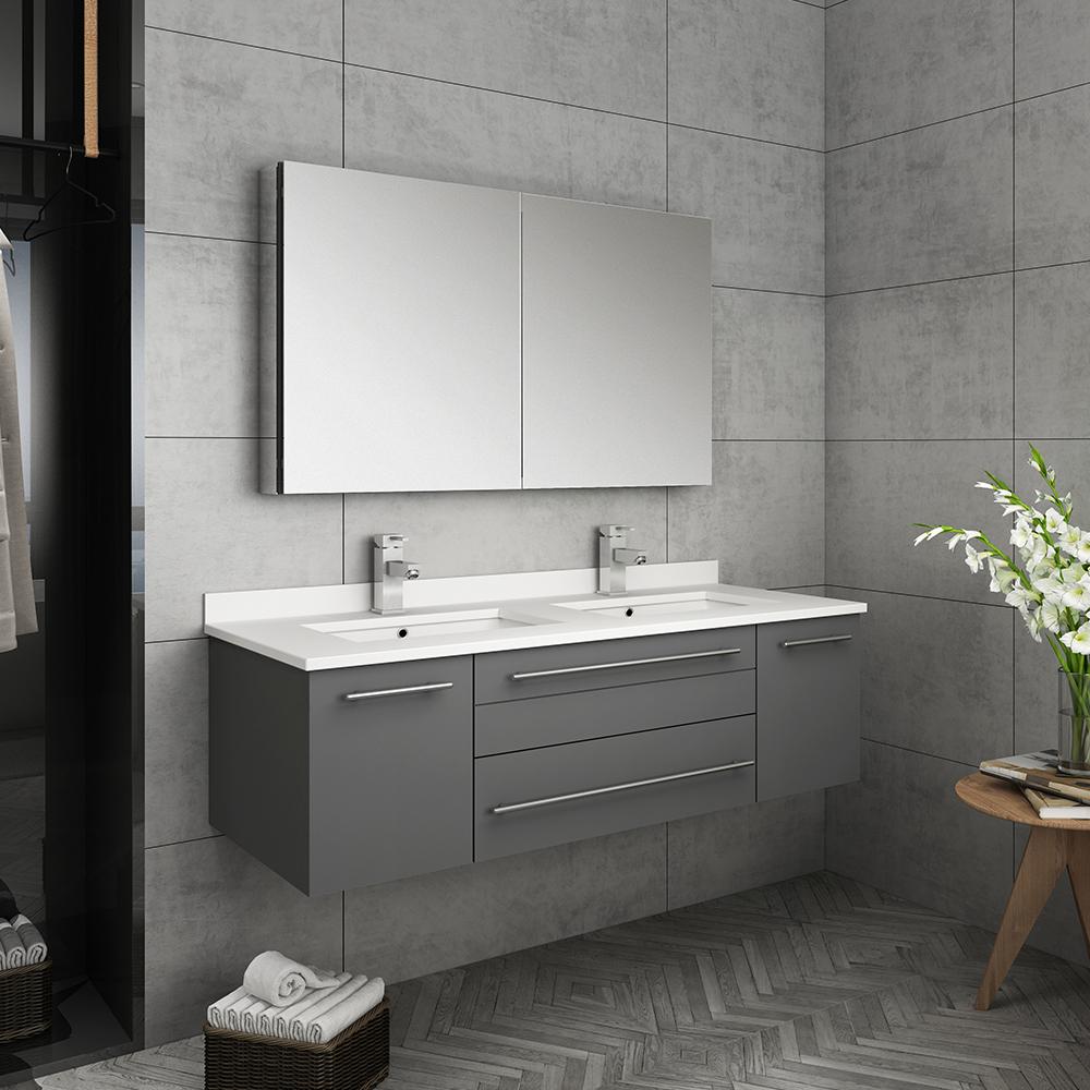 Fresca Lucera 48" Wall Hung Undermount Sink Modern Bathroom Vanity w/ Medicine Cabinet Vanity Fresca 