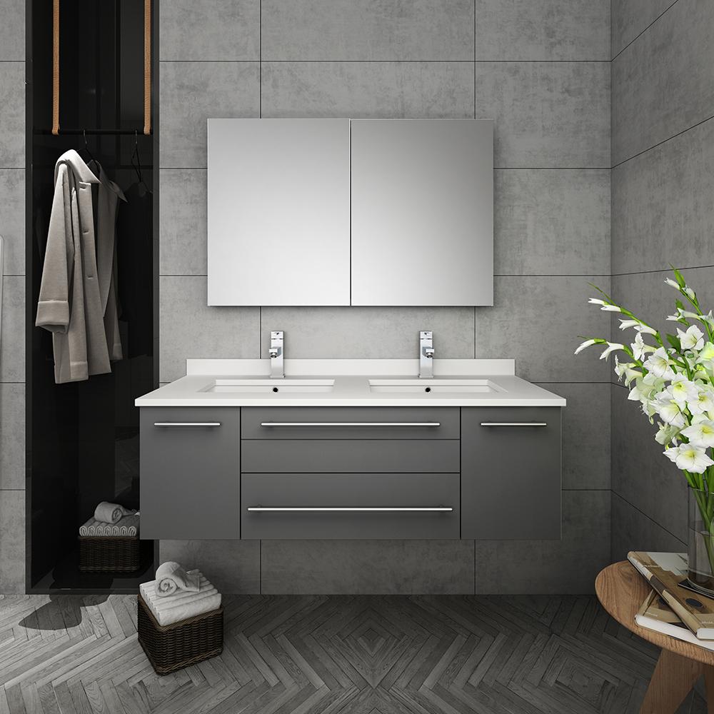 Fresca Lucera 48" Wall Hung Undermount Sink Modern Bathroom Vanity w/ Medicine Cabinet Vanity Fresca 