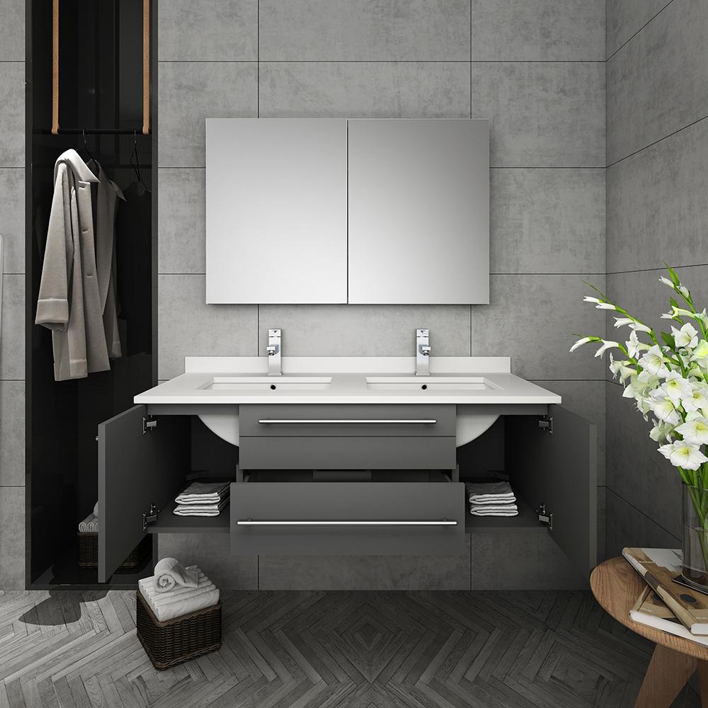 Fresca Lucera 48" Wall Hung Undermount Sink Modern Bathroom Vanity w/ Medicine Cabinet Vanity Fresca 