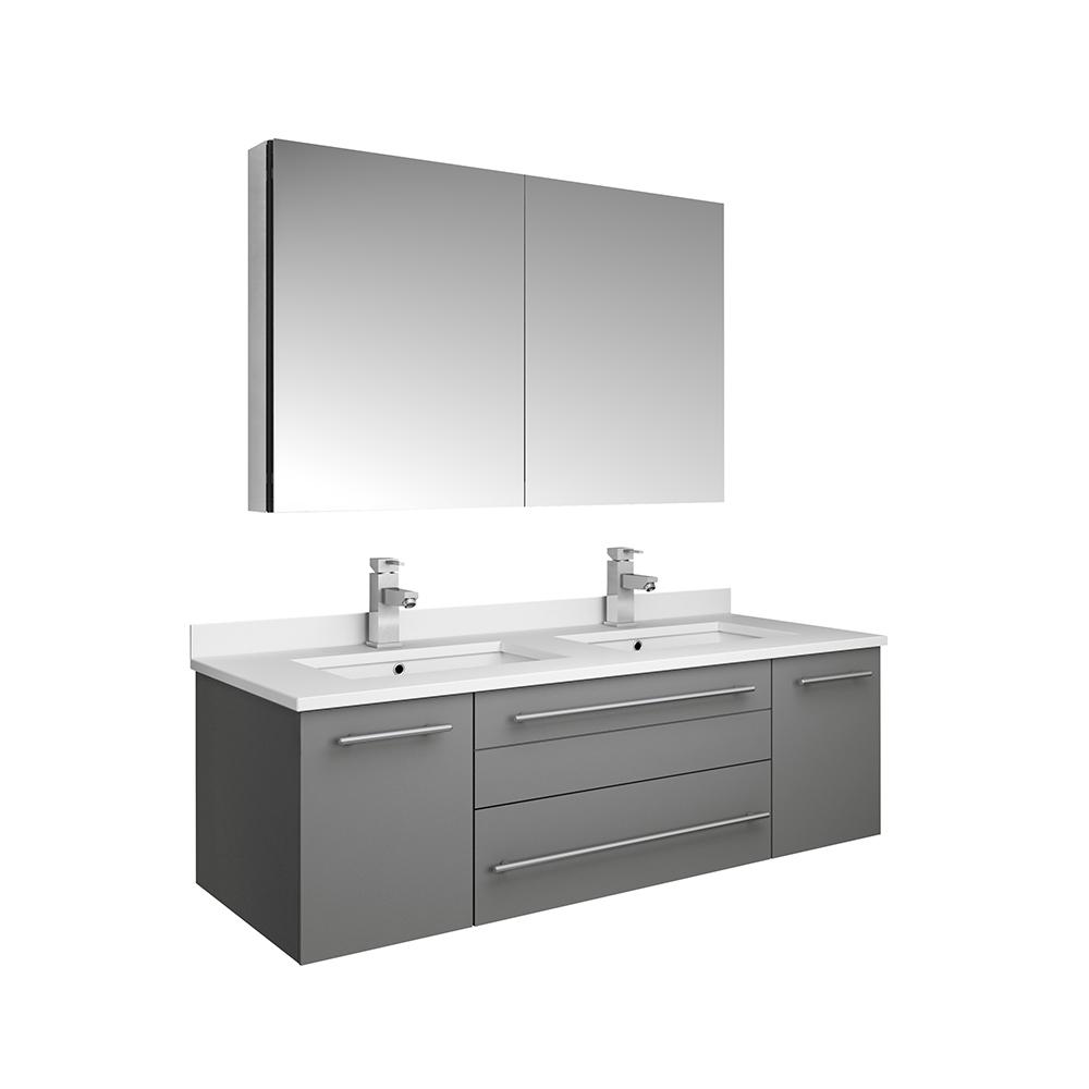 Fresca Lucera 48" Wall Hung Undermount Sink Modern Bathroom Vanity w/ Medicine Cabinet Vanity Fresca Gray 