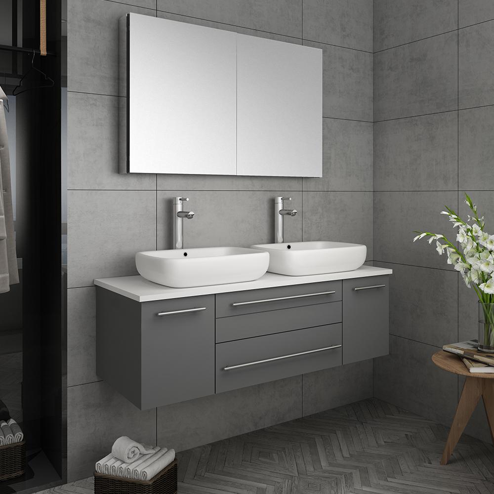Fresca Lucera 48" Wall Hung Double Vessel Sink Modern Bathroom Vanity w/ Medicine Cabinet Vanity Fresca 