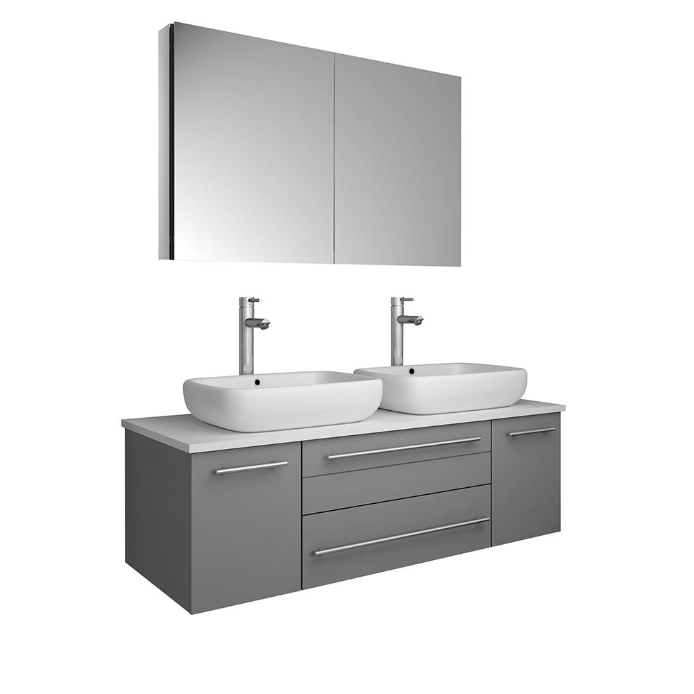 Fresca Lucera 48" Wall Hung Double Vessel Sink Modern Bathroom Vanity w/ Medicine Cabinet Vanity Fresca Gray 