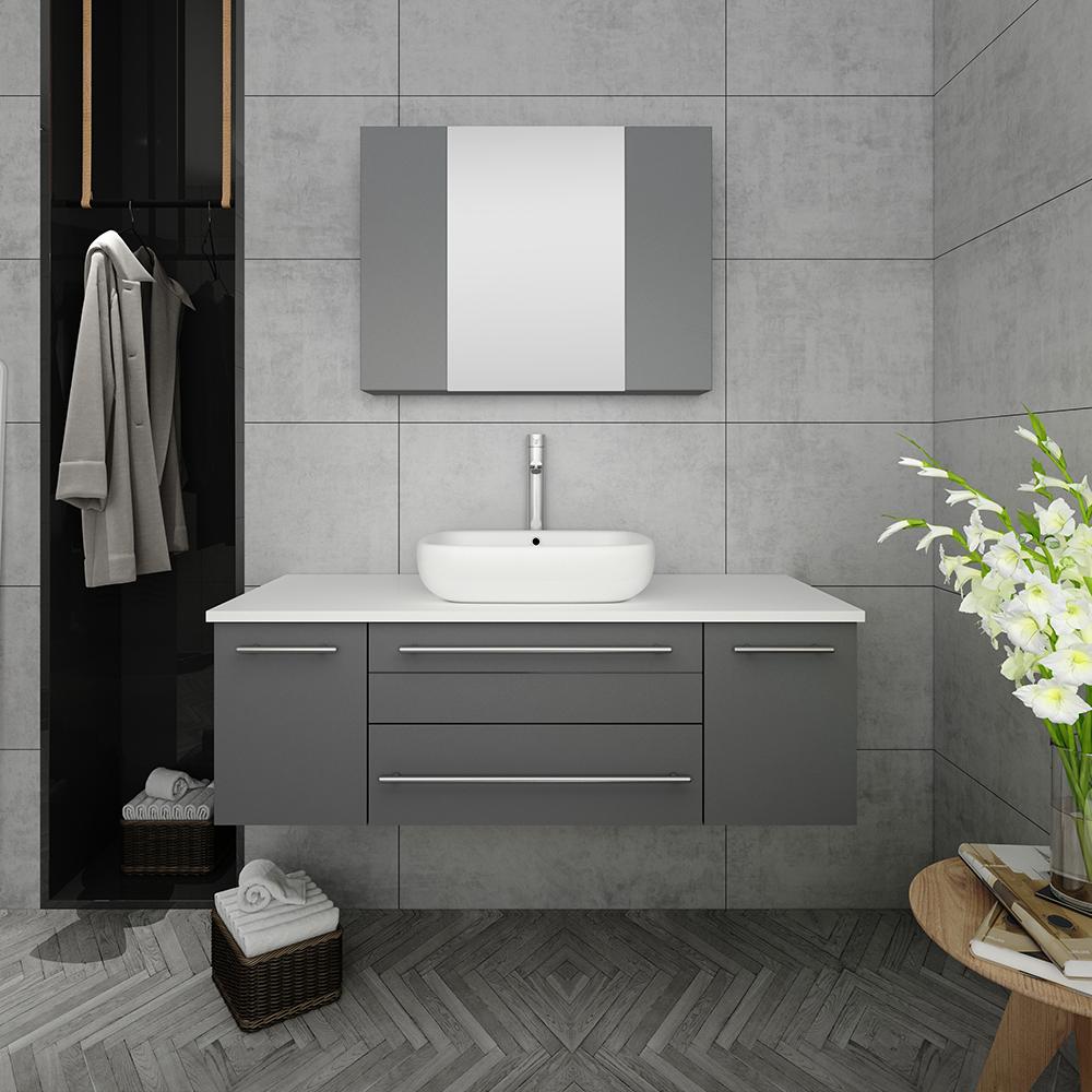 Fresca Lucera 48" Wall Hung Vessel Sink Modern Bathroom Vanity w/ Medicine Cabinet Vanity Fresca 