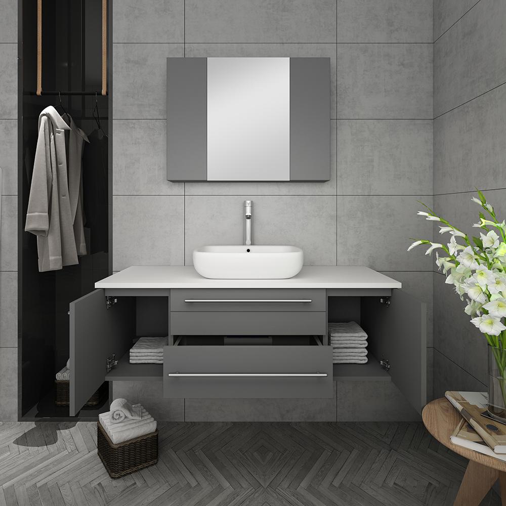 Fresca Lucera 48" Wall Hung Vessel Sink Modern Bathroom Vanity w/ Medicine Cabinet Vanity Fresca 