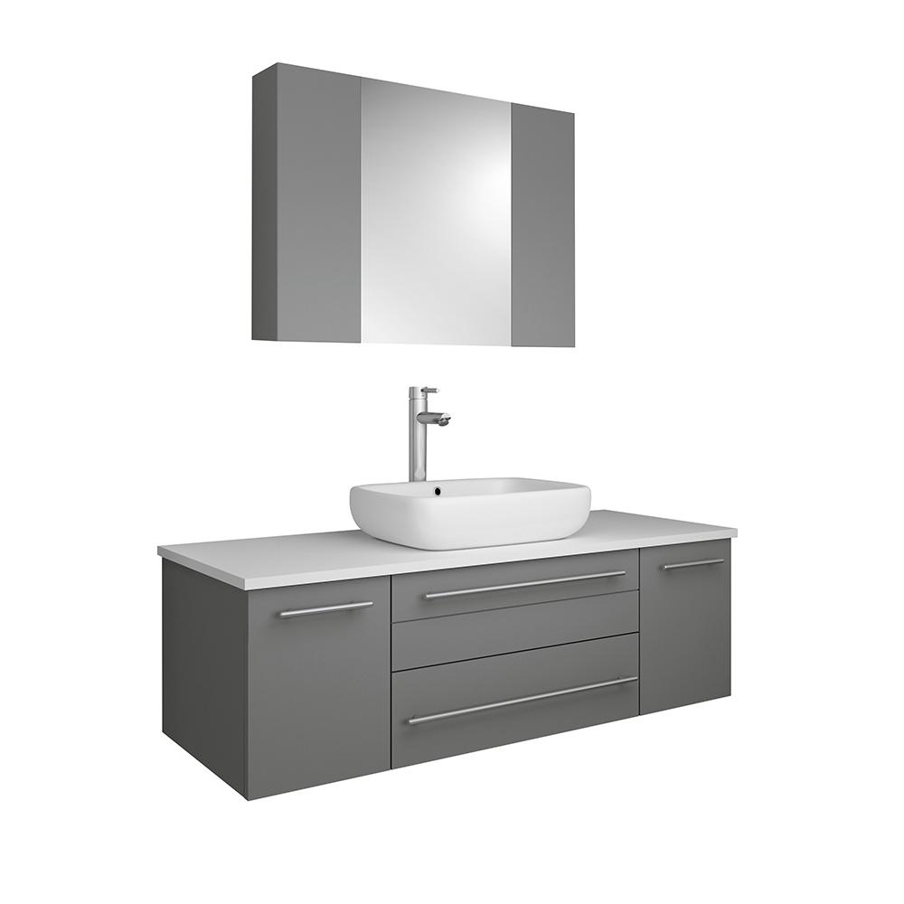 Fresca Lucera 48" Wall Hung Vessel Sink Modern Bathroom Vanity w/ Medicine Cabinet Vanity Fresca Gray 