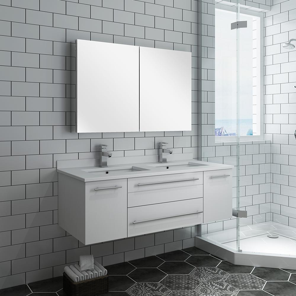Fresca Lucera 48" Wall Hung Double Undermount Sink Modern Bathroom Vanity w/ Medicine Cabinet Vanity Fresca 