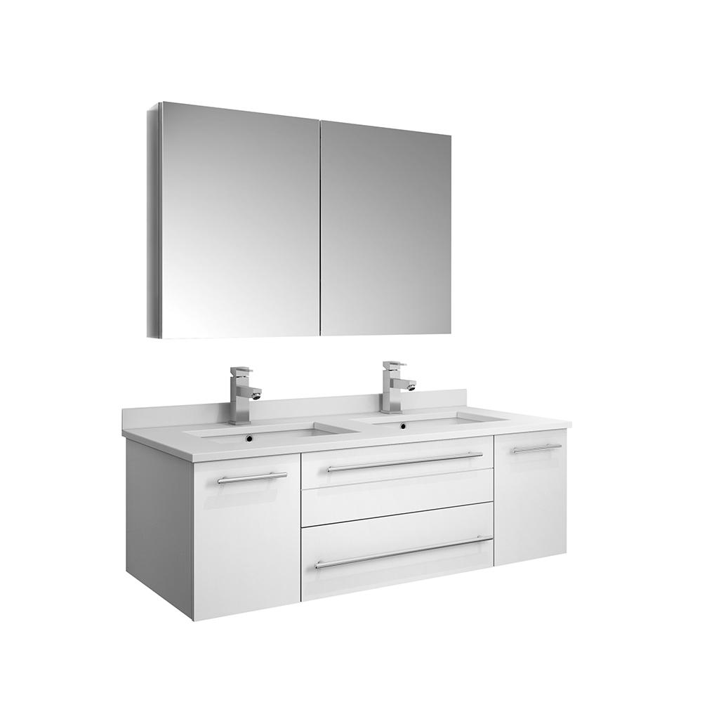 Fresca Lucera 48" Wall Hung Double Undermount Sink Modern Bathroom Vanity w/ Medicine Cabinet Vanity Fresca White 