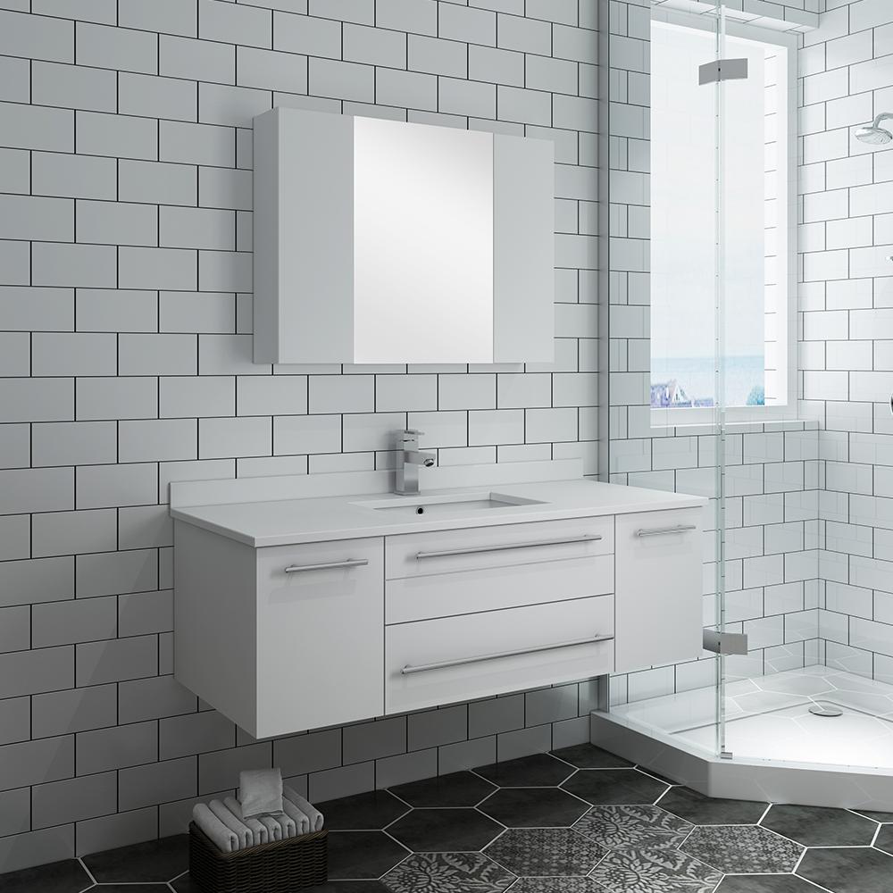 Fresca Lucera 48" Wall Hung Undermount Sink Modern Bathroom Vanity w/ Medicine Cabinet Vanity Fresca 