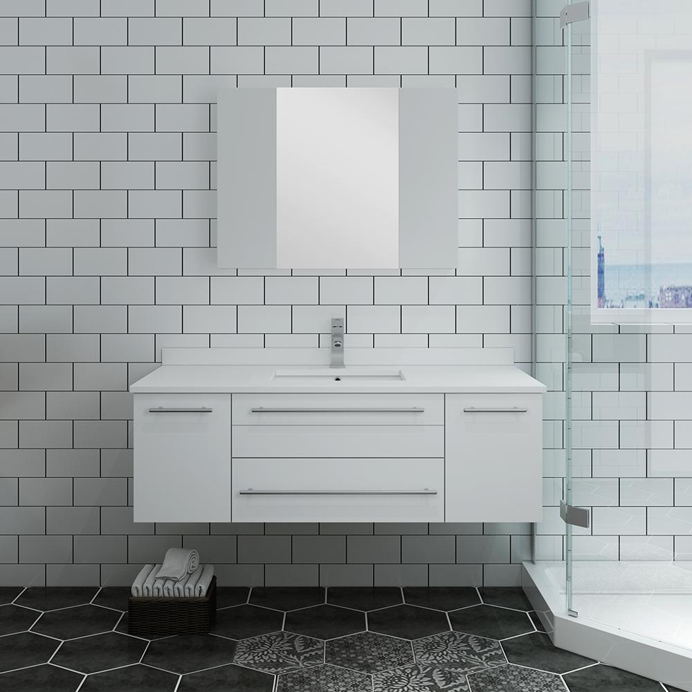 Fresca Lucera 48" Wall Hung Undermount Sink Modern Bathroom Vanity w/ Medicine Cabinet Vanity Fresca 