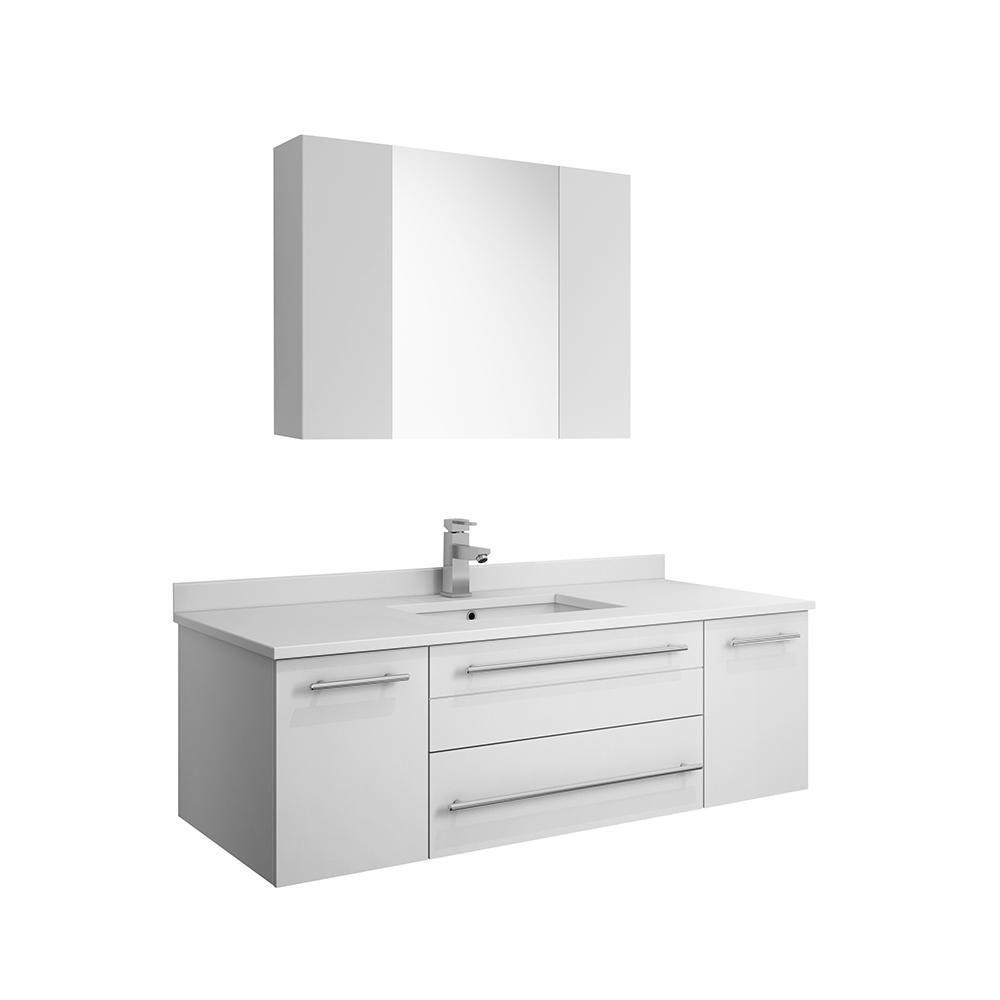 Fresca Lucera 48" Wall Hung Undermount Sink Modern Bathroom Vanity w/ Medicine Cabinet Vanity Fresca White 