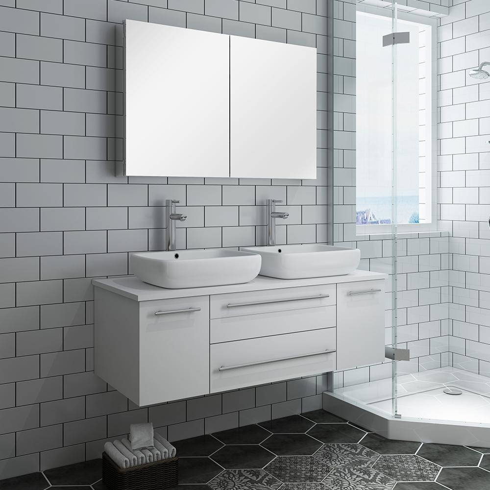 Fresca Lucera 48" Wall Hung Double Vessel Sink Modern Bathroom Vanity w/ Medicine Cabinet Vanity Fresca 
