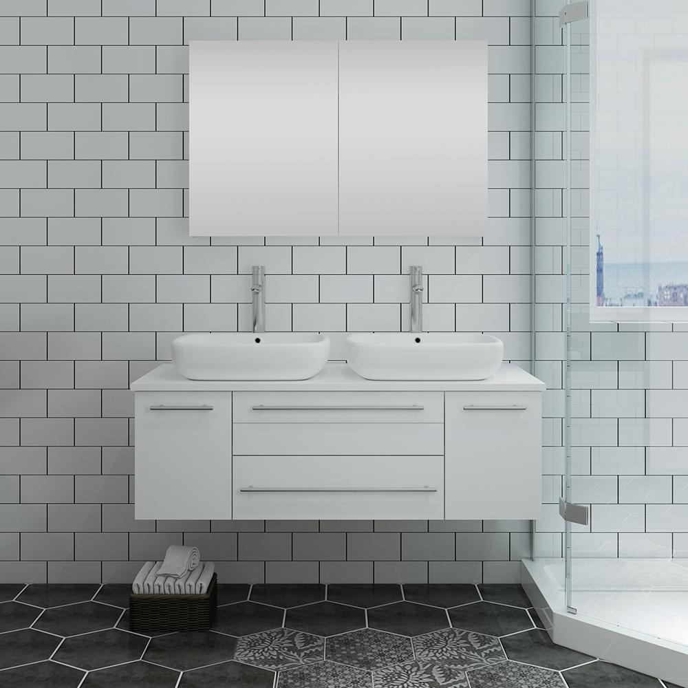 Fresca Lucera 48" Wall Hung Double Vessel Sink Modern Bathroom Vanity w/ Medicine Cabinet Vanity Fresca 