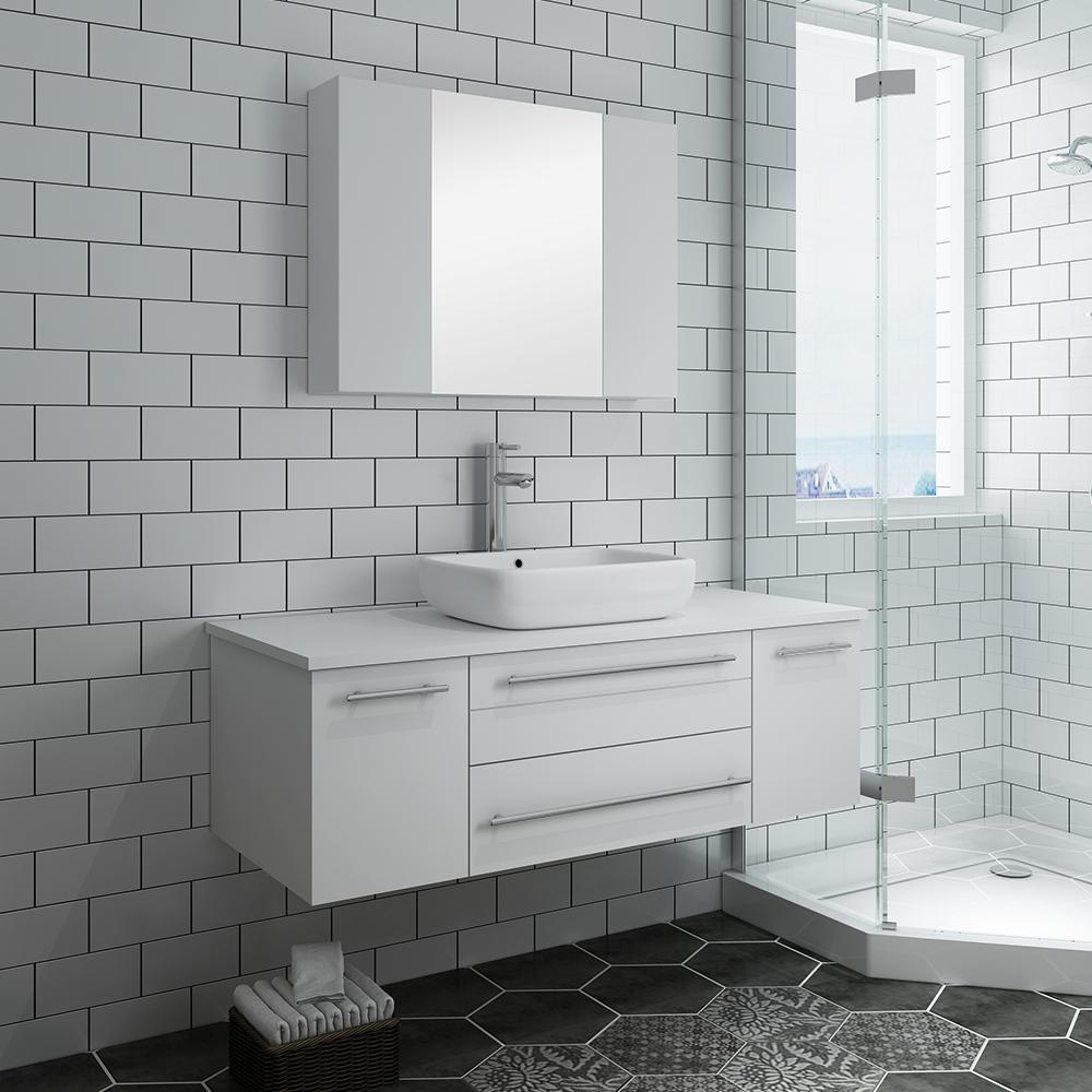 Fresca Lucera 48" Wall Hung Vessel Sink Modern Bathroom Vanity w/ Medicine Cabinet Vanity Fresca 