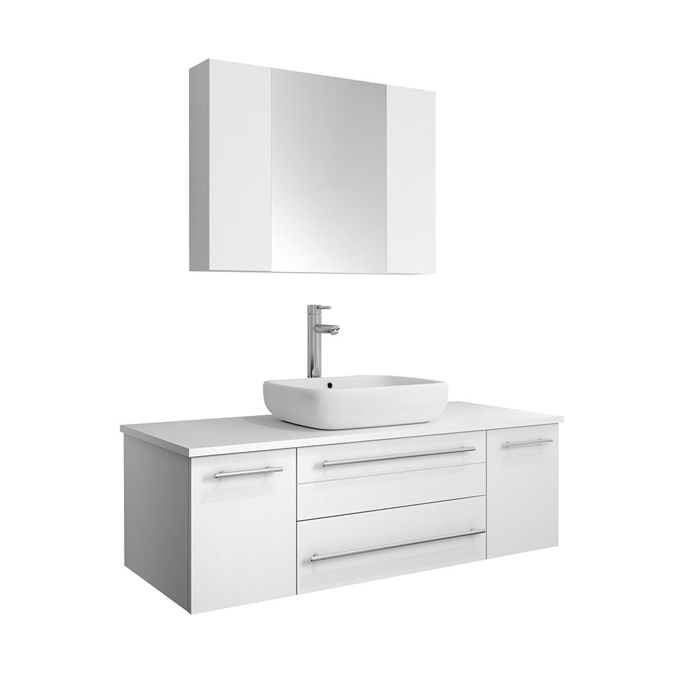 Fresca Lucera 48" Wall Hung Vessel Sink Modern Bathroom Vanity w/ Medicine Cabinet Vanity Fresca White 