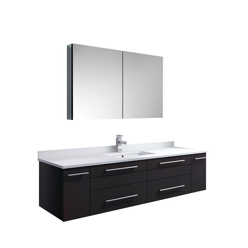Fresca Lucera 60" Wall Hung Single Undermount Sink Modern Bathroom Vanity w/ Medicine Cabinet Vanity Fresca Espresso 