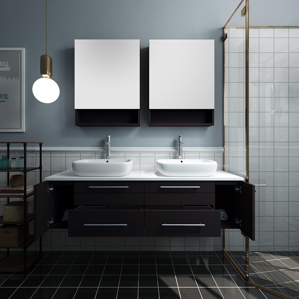 Fresca Lucera 60" Wall Hung Double Undermount Sink Modern Bathroom Vanity w/ Medicine Cabinets Vanity Fresca 