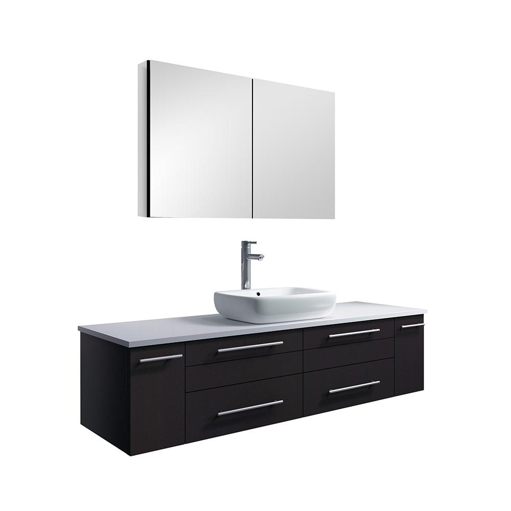 Fresca Lucera 60" Wall Hung Single Vessel Sink Modern Bathroom Vanity w/ Medicine Cabinet Vanity Fresca Espresso 