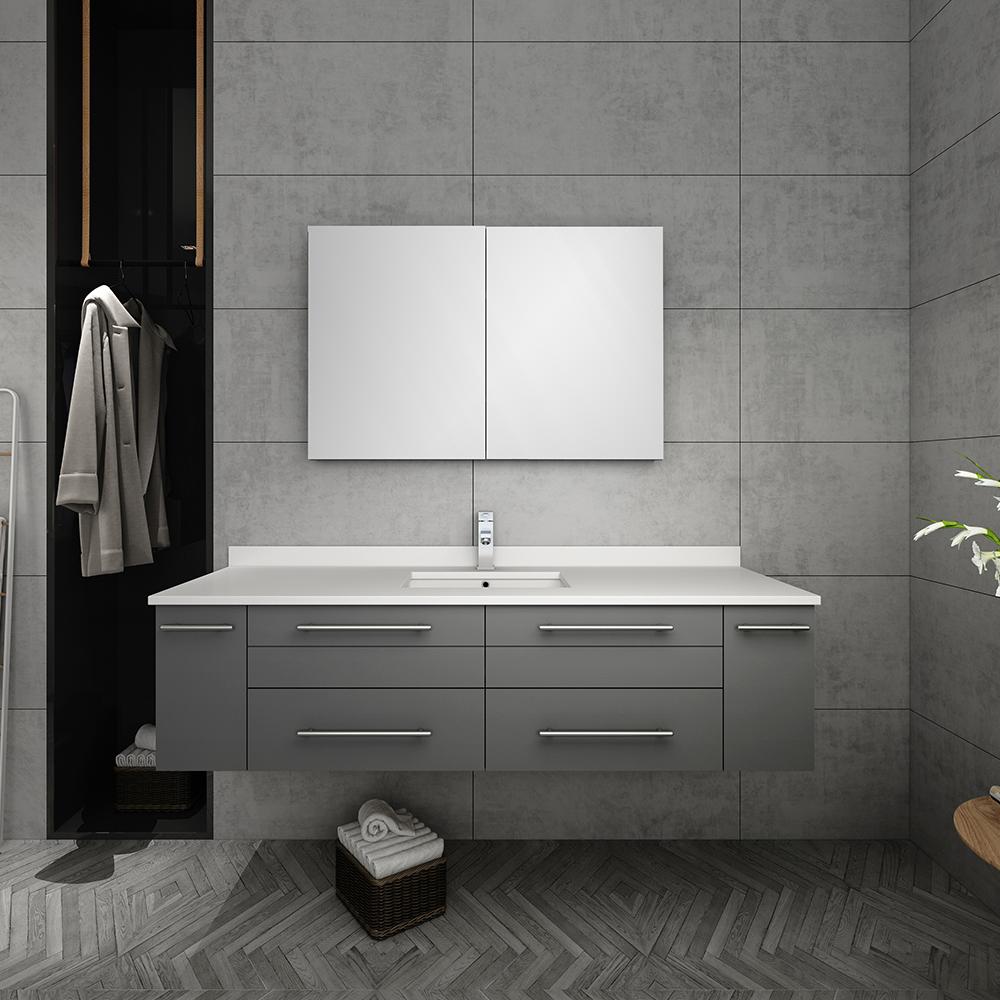 Fresca Lucera 60" Wall Hung Single Undermount Sink Modern Bathroom Vanity w/ Medicine Cabinet Vanity Fresca 