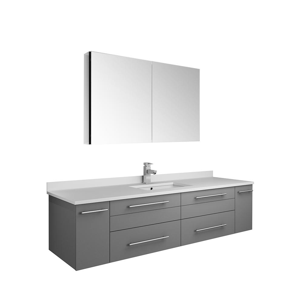 Fresca Lucera 60" Wall Hung Single Undermount Sink Modern Bathroom Vanity w/ Medicine Cabinet Vanity Fresca Gray 