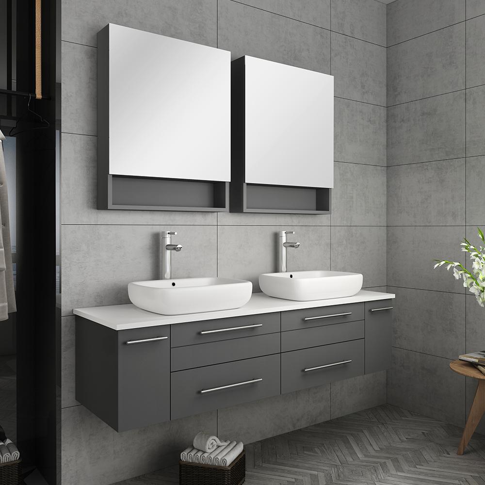 Fresca Lucera 60" Wall Hung Double Undermount Sink Modern Bathroom Vanity w/ Medicine Cabinets Vanity Fresca 