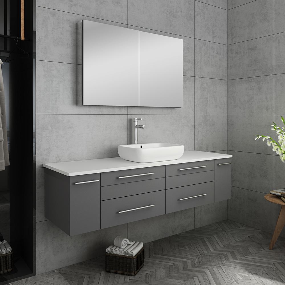 Fresca Lucera 60" Wall Hung Single Vessel Sink Modern Bathroom Vanity w/ Medicine Cabinet Vanity Fresca 