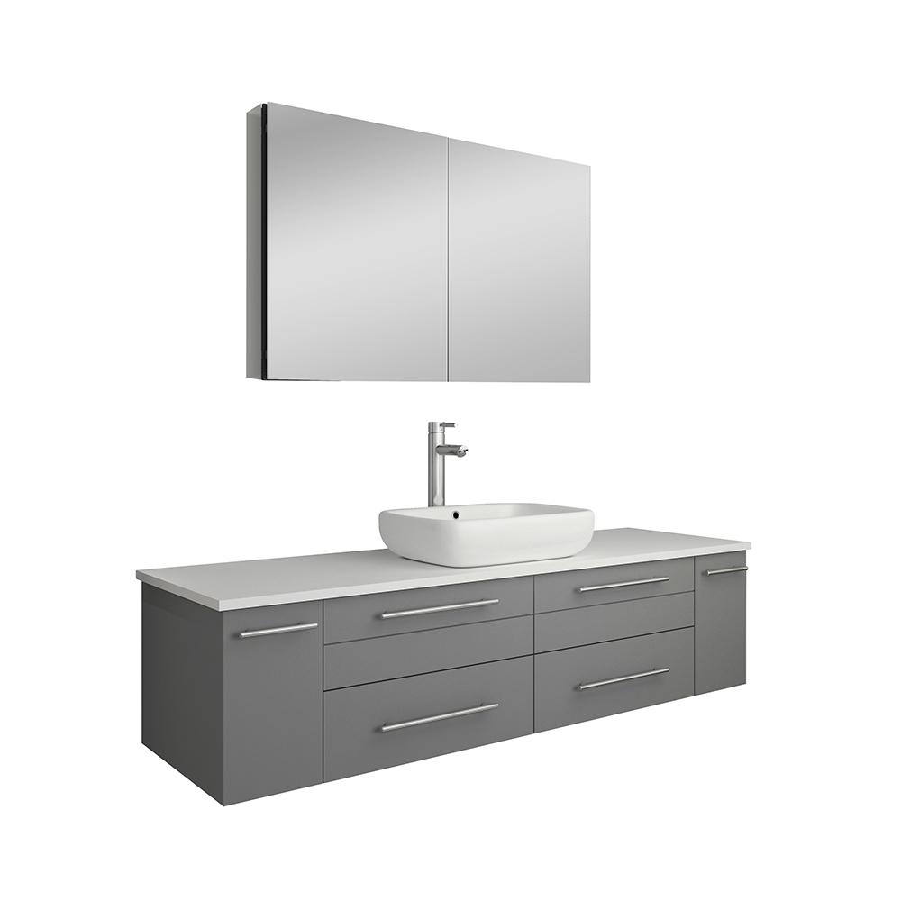 Fresca Lucera 60" Wall Hung Single Vessel Sink Modern Bathroom Vanity w/ Medicine Cabinet Vanity Fresca Gray 