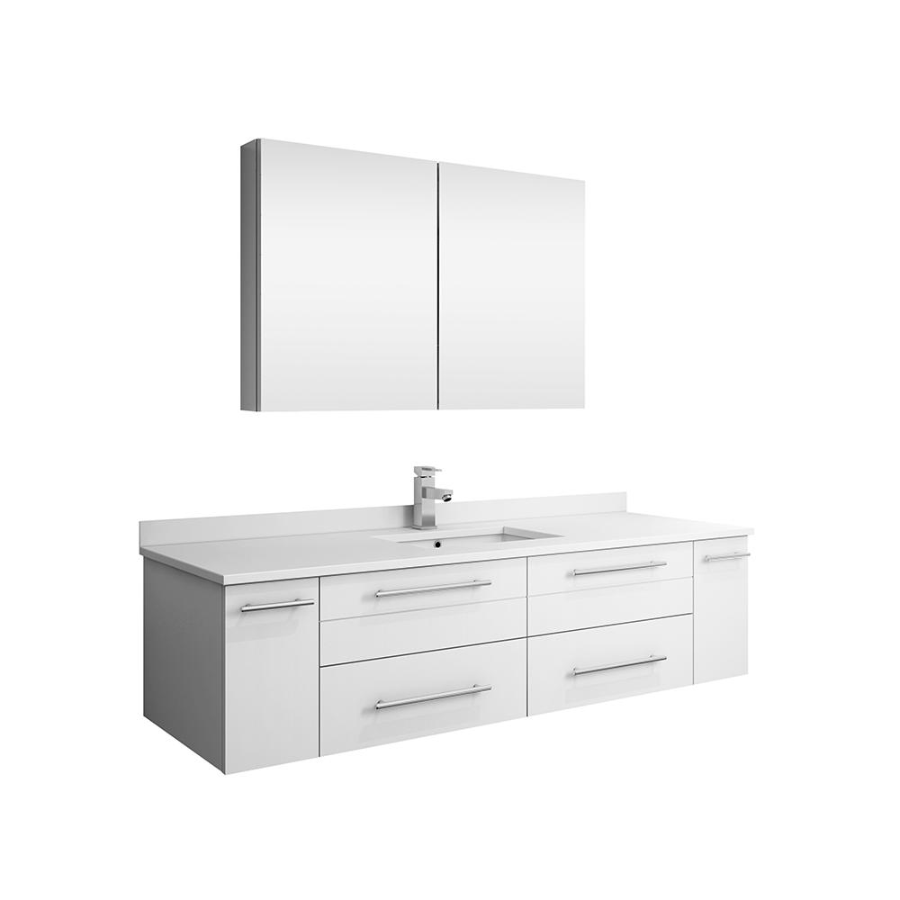 Fresca Lucera 60" Wall Hung Single Undermount Sink Modern Bathroom Vanity w/ Medicine Cabinet Vanity Fresca White 