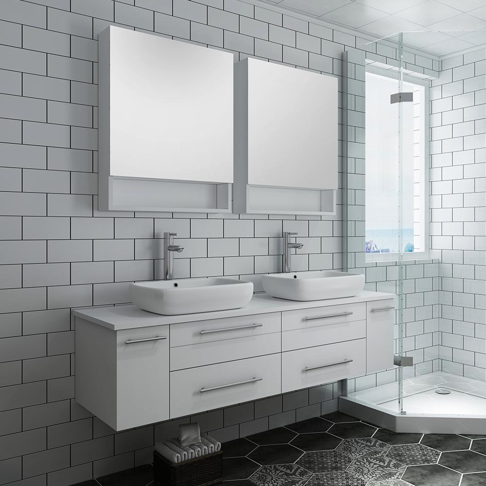 Fresca Lucera 60" Wall Hung Double Vessel Sink Modern Bathroom Vanity w/ Medicine Cabinets Vanity Fresca 