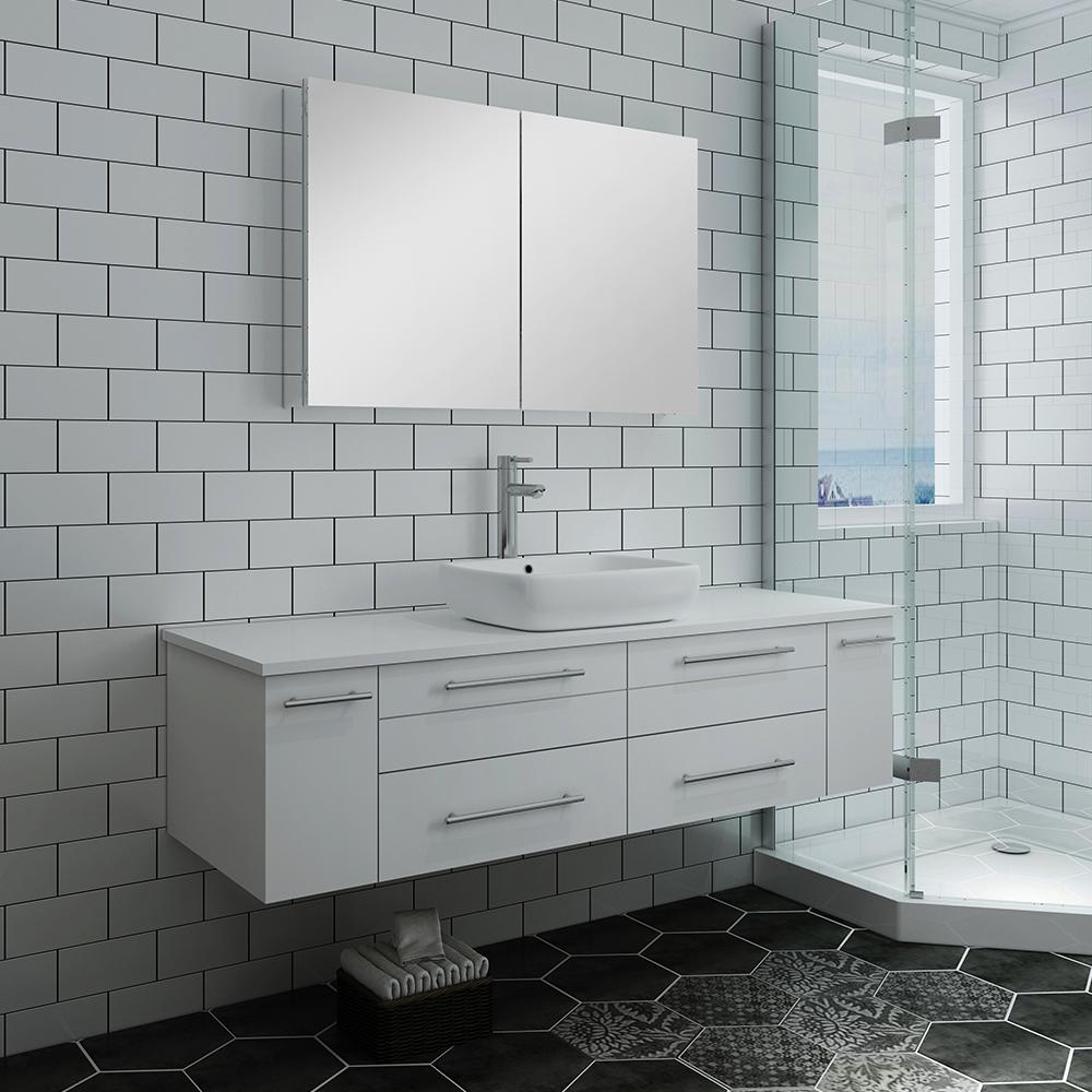 Fresca Lucera 60" Wall Hung Single Vessel Sink Modern Bathroom Vanity w/ Medicine Cabinet Vanity Fresca 